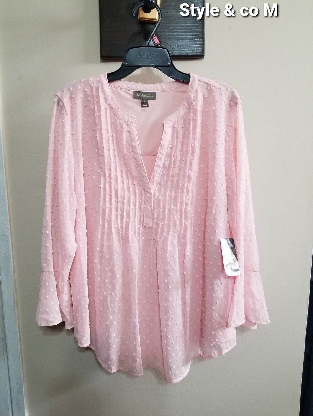 Style & Co. Light Pink Swiss Dot Pintuck Tunic Blouse Nwtag